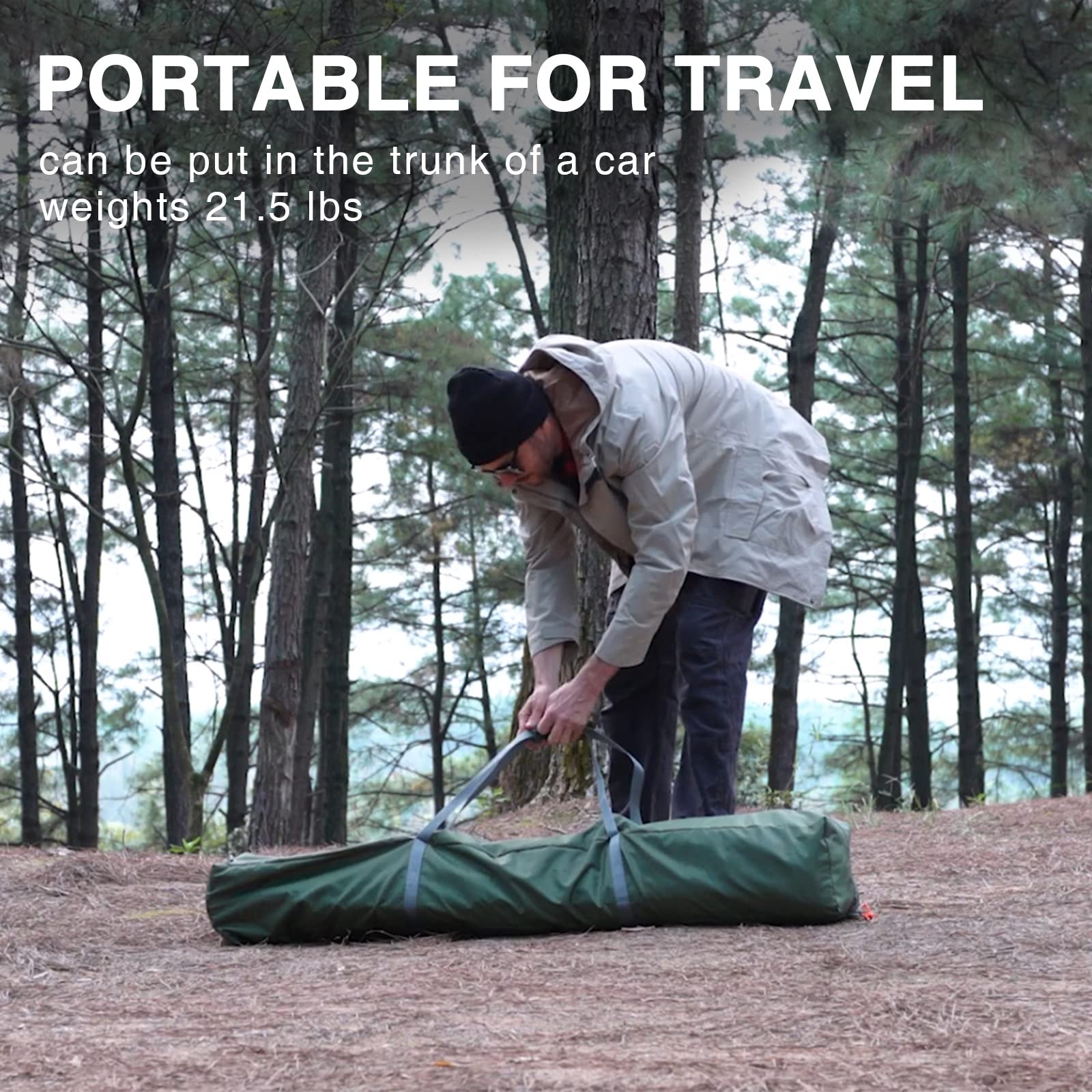EVER ADVANCED packed tent in car trunk demonstrating compact portability benefit