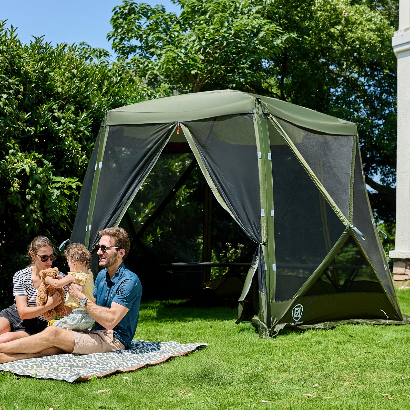 EVER ADVANCED tent beside chair showing size scale and usable floor space benefit