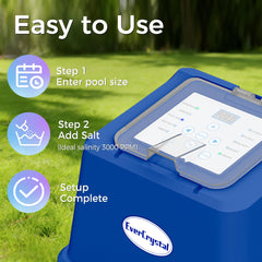 EverCrystal LCD status display showing salt levels and clear monitoring benefit
