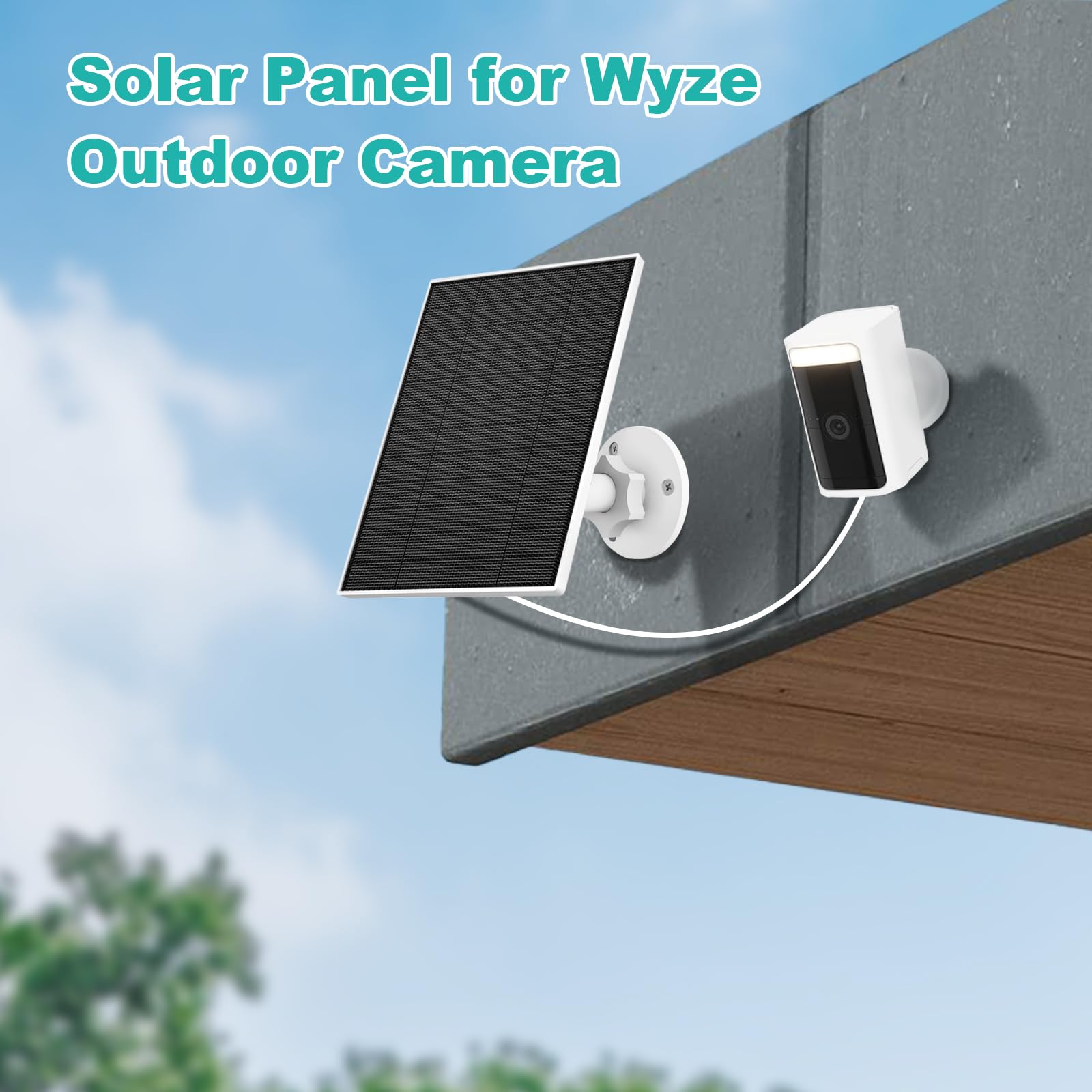 EverExceed panel mounted on house eave providing continuous outdoor camera power benefit