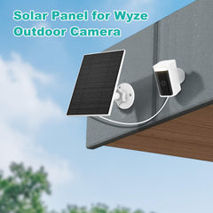 EverExceed panel mounted on house eave providing continuous outdoor camera power benefit