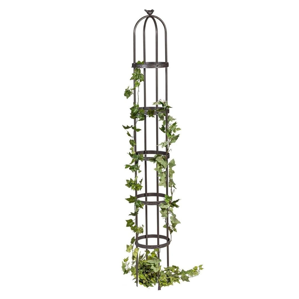 Evergreen bronze obelisk front view showing sturdy support and elegant shape