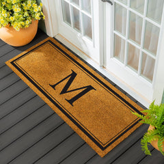 Evergreen Flag front view of monogram M doormat showing welcoming entry
