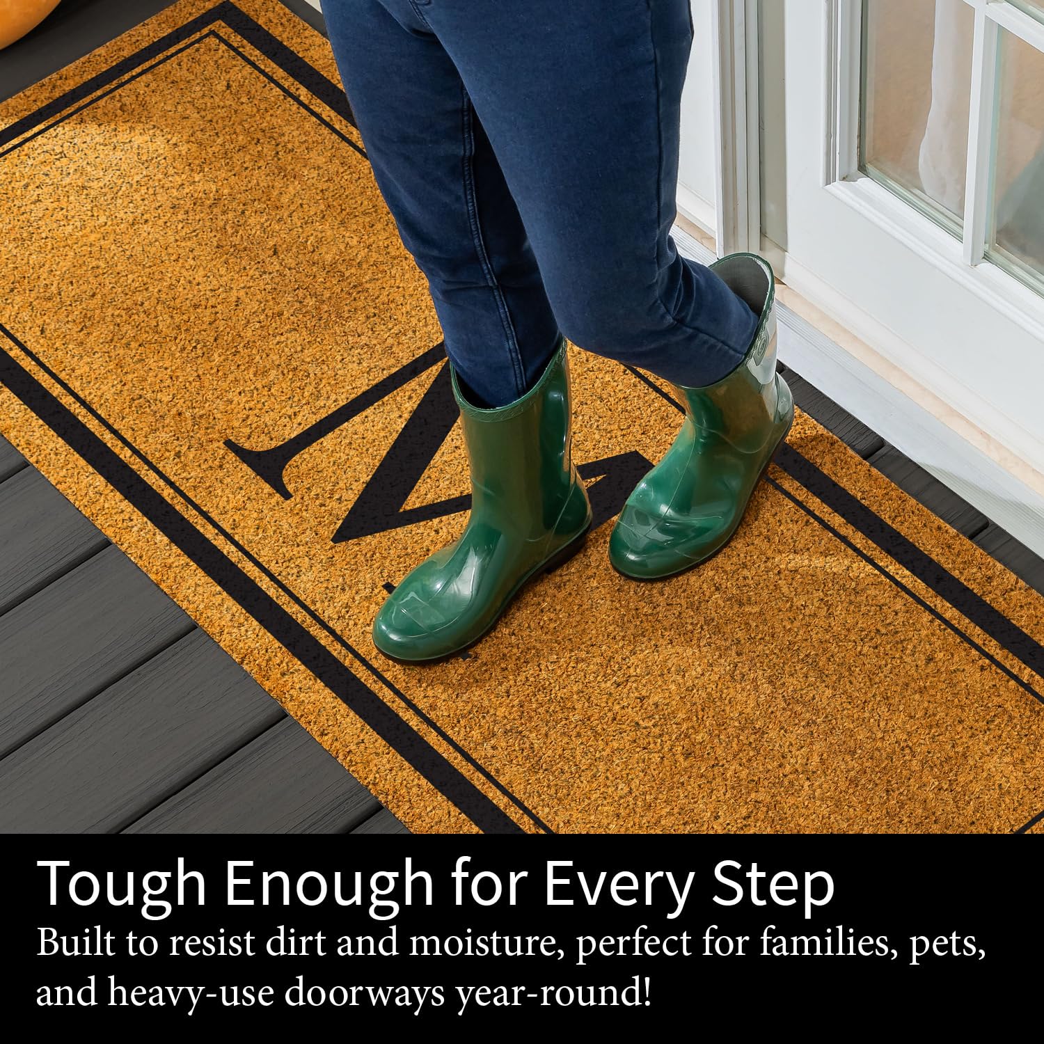 Evergreen Flag mat styled on porch enhancing curb appeal and protection