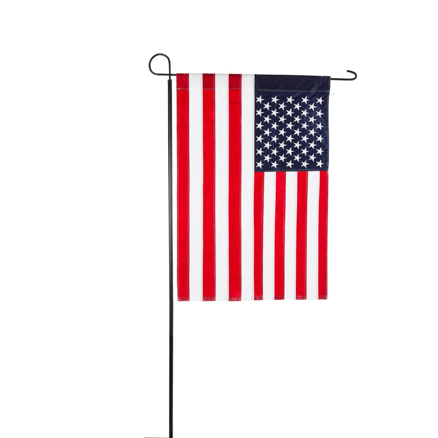 Evergreen flag stand front view showing sturdy black steel and classic silhouette