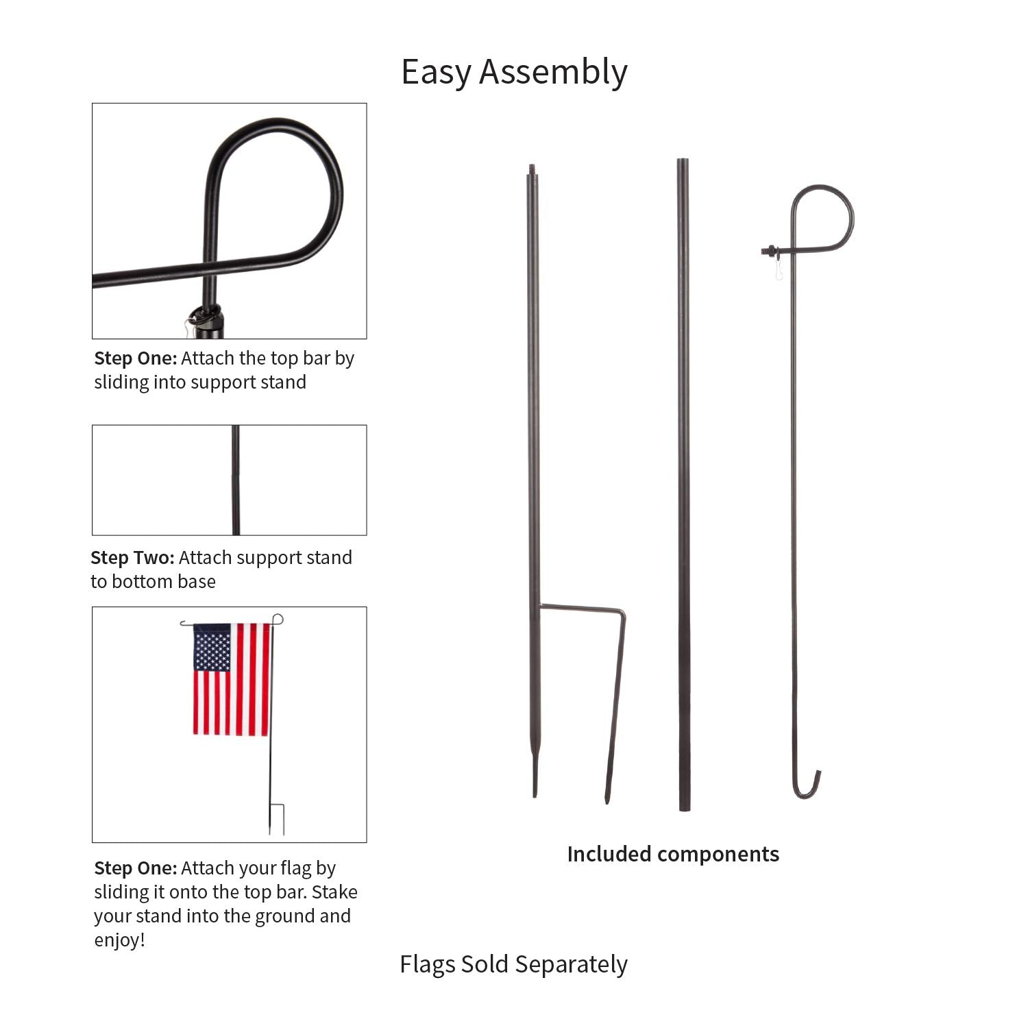 Evergreen stand beside 3x5 flag illustrating size and proper flag fit