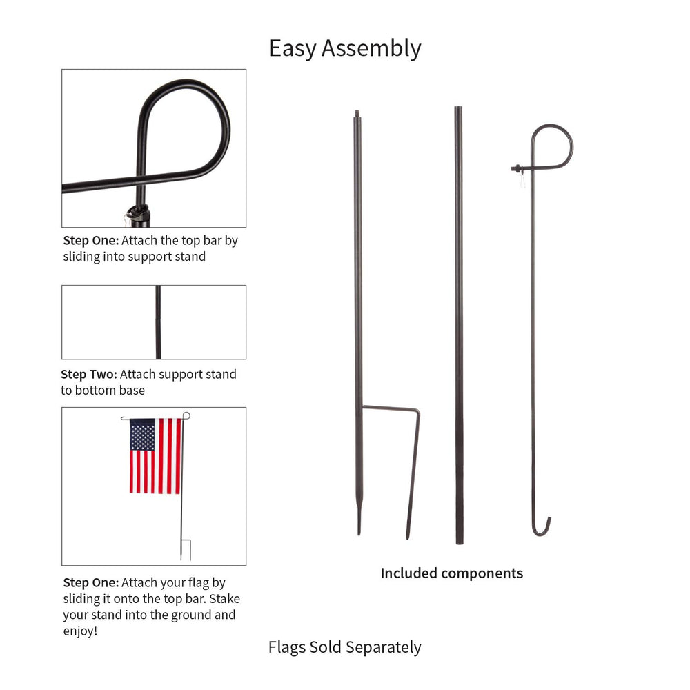 Evergreen stand beside 3x5 flag illustrating size and proper flag fit