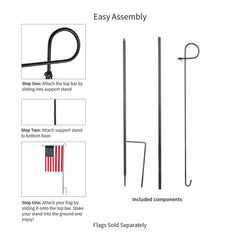 Evergreen stand beside 3x5 flag illustrating size and proper flag fit