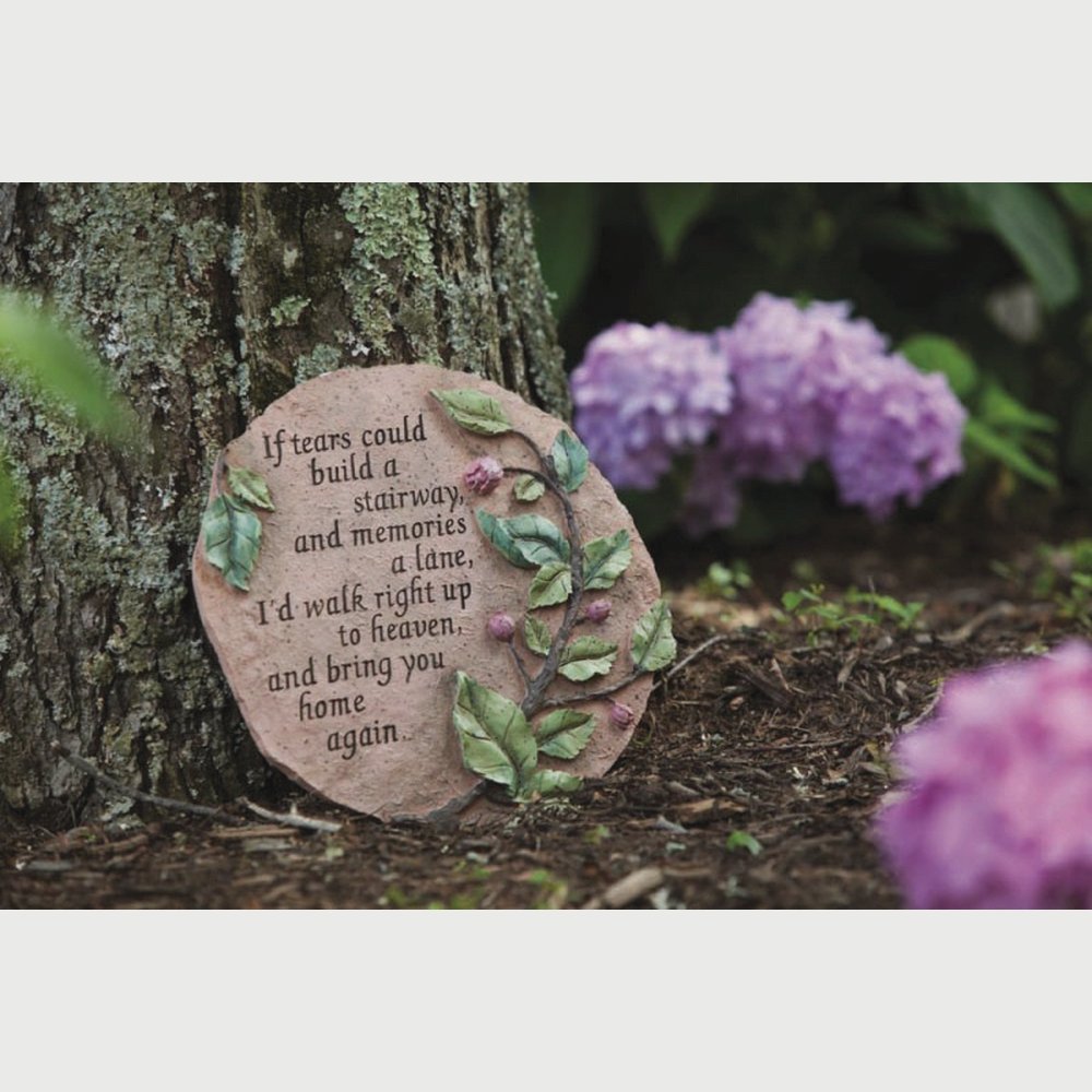 Evergreen Flag front view of memorial stone showing verse and floral relief, durable outdoors