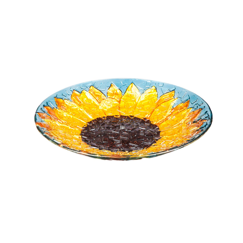 Evergreen Garden 18-inch bowl front view showing sunflower artwork and embossed rim, attractive decor