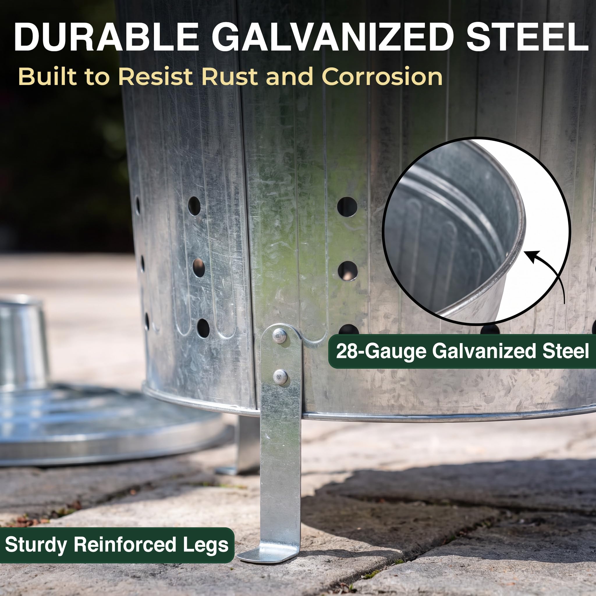 Evergreen Garden close-up of galvanized steel texture for durable, rust-resistant finish