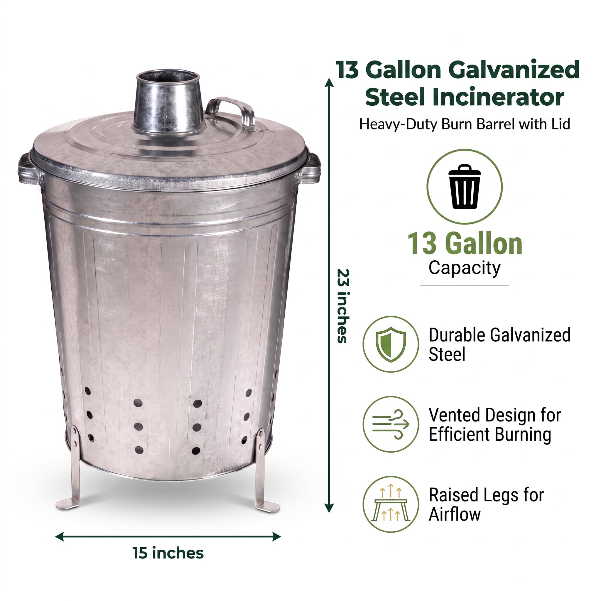 Evergreen Garden barrel in use burning leaves to reduce yard waste volume quickly