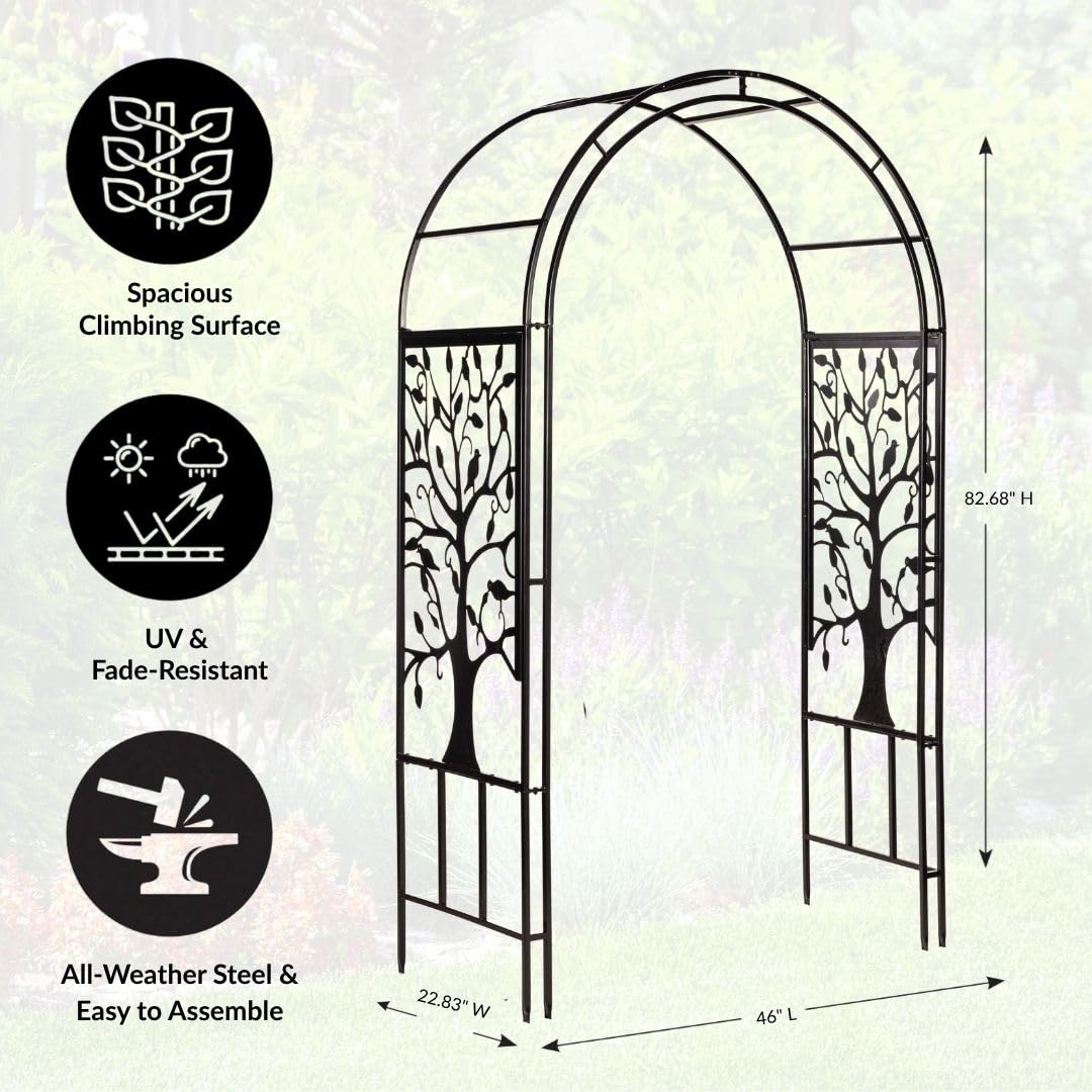Evergreen Garden side profile of arch demonstrates sturdy welded frame and stability