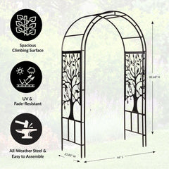 Evergreen Garden side profile of arch demonstrates sturdy welded frame and stability