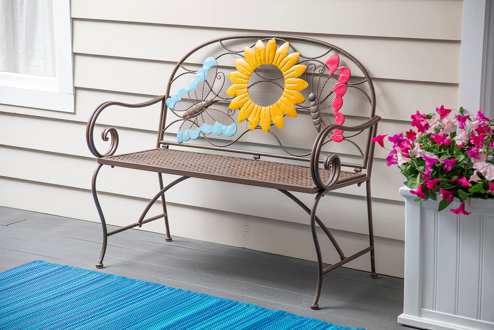 Evergreen Garden bench holding potted plants showcasing dual-use as plant stand