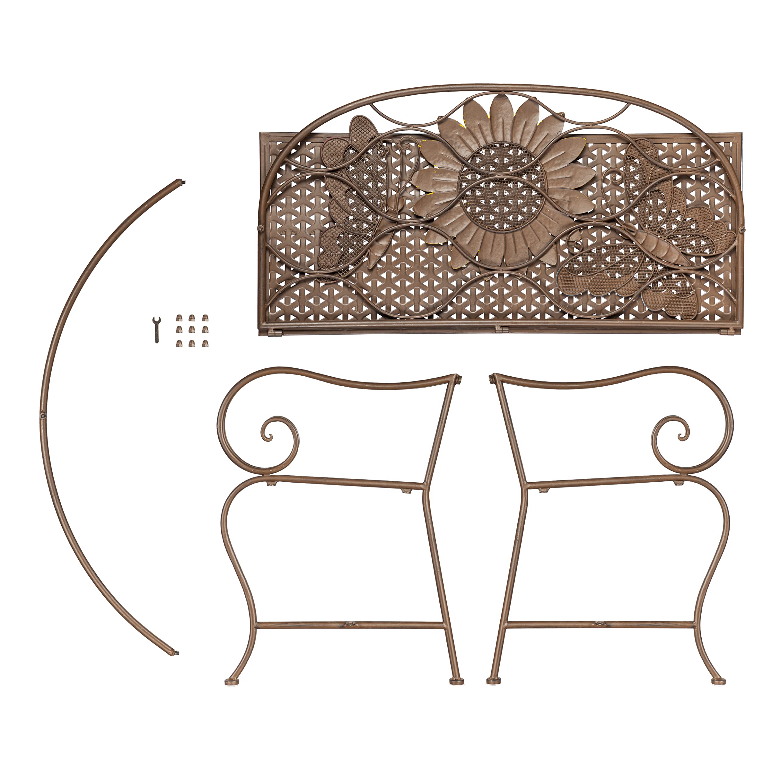 Evergreen Garden seat and arm detail showing sturdy metal construction and comfort