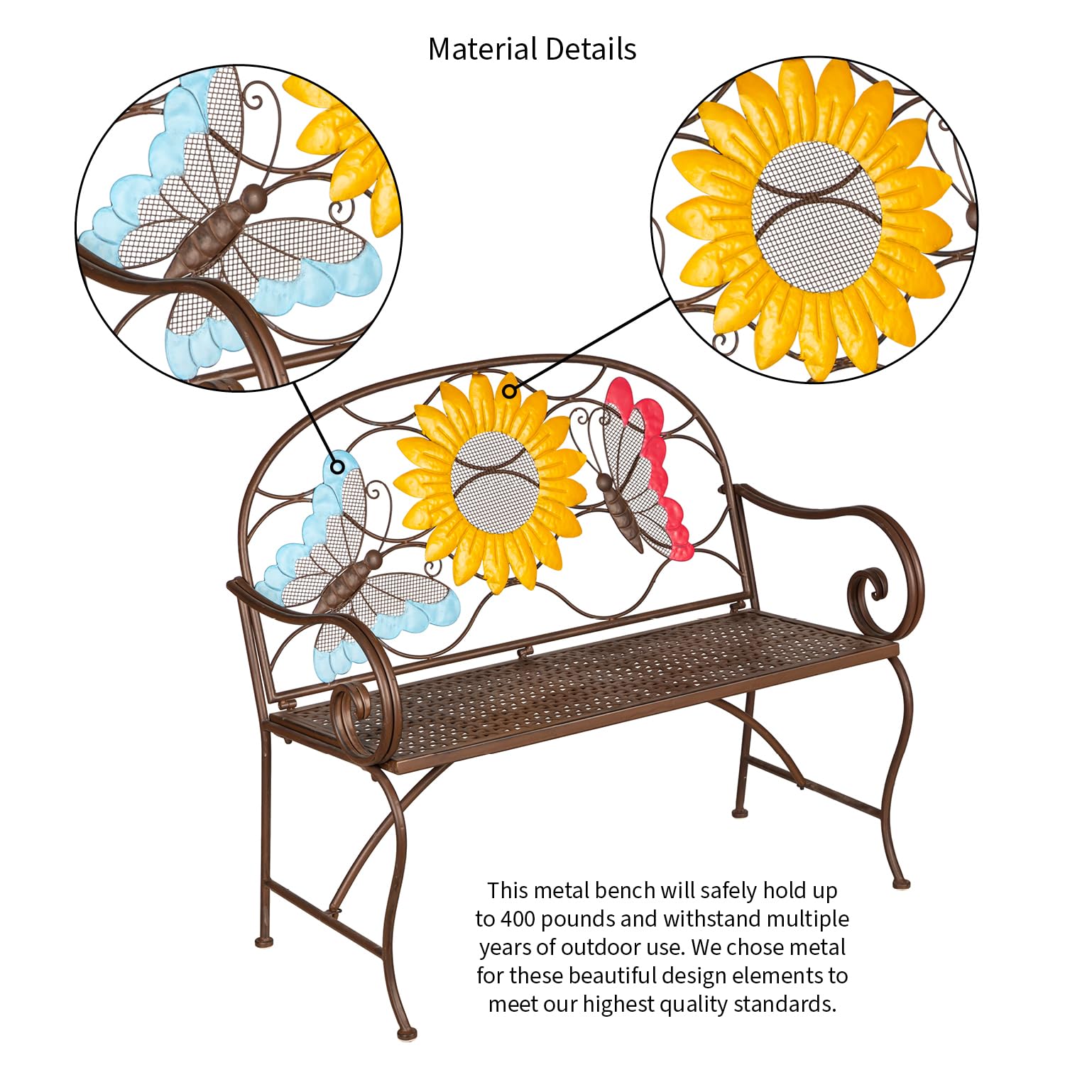 Evergreen Garden side profile highlighting bench proportions and stable legs
