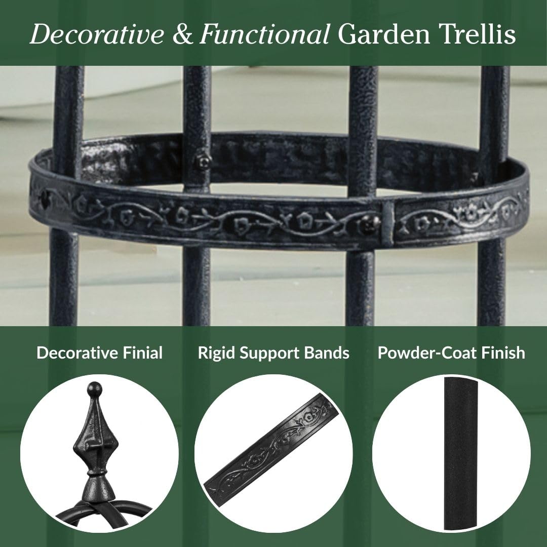 Evergreen Garden trellis in pot on patio demonstrating container use and space saving