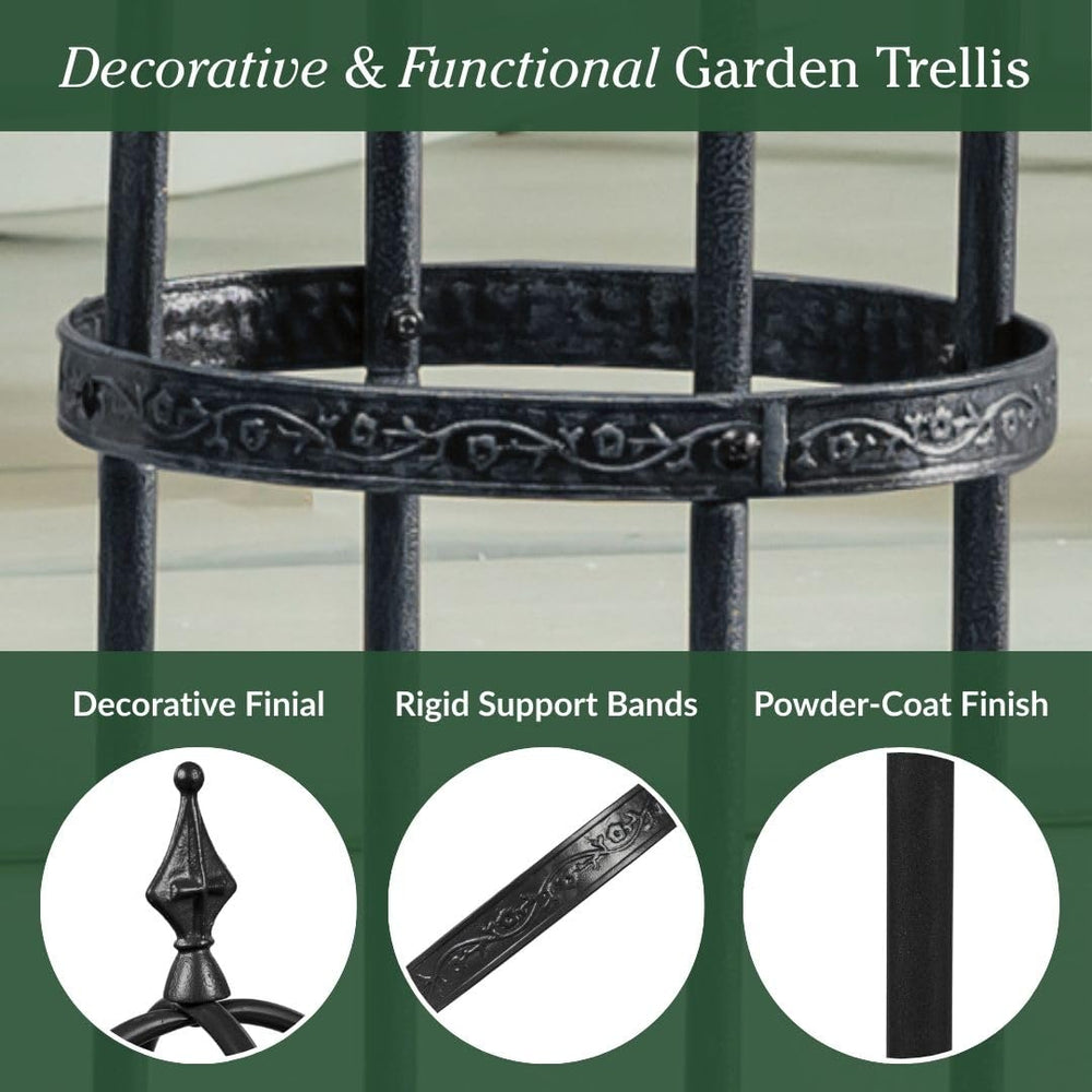 Evergreen Garden trellis in pot on patio demonstrating container use and space saving