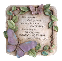 Evergreen Garden memorial stone front view showing engraved message and butterflies for remembrance