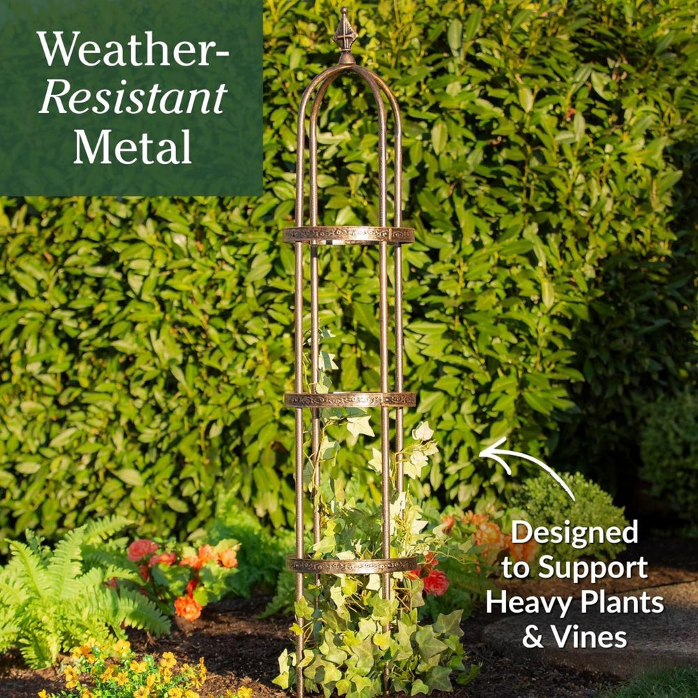 Evergreen close-up of finial and floral bands providing secure vine attachment points