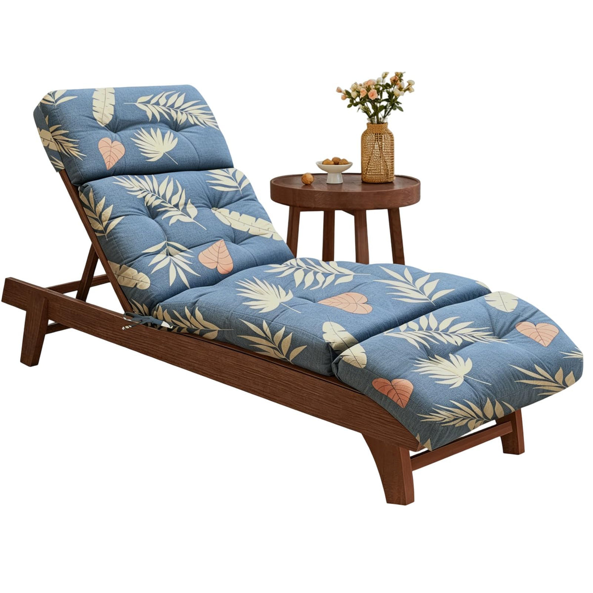 EverPine front view blue leaves cushion on chaise for stylish comfort