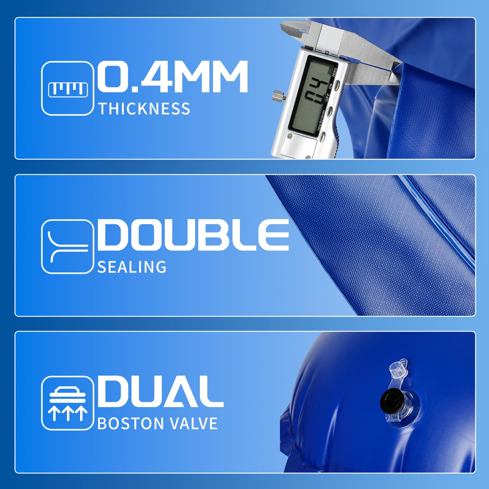 EVERRUSH dual Boston valve detail for quick inflation and airtight seal