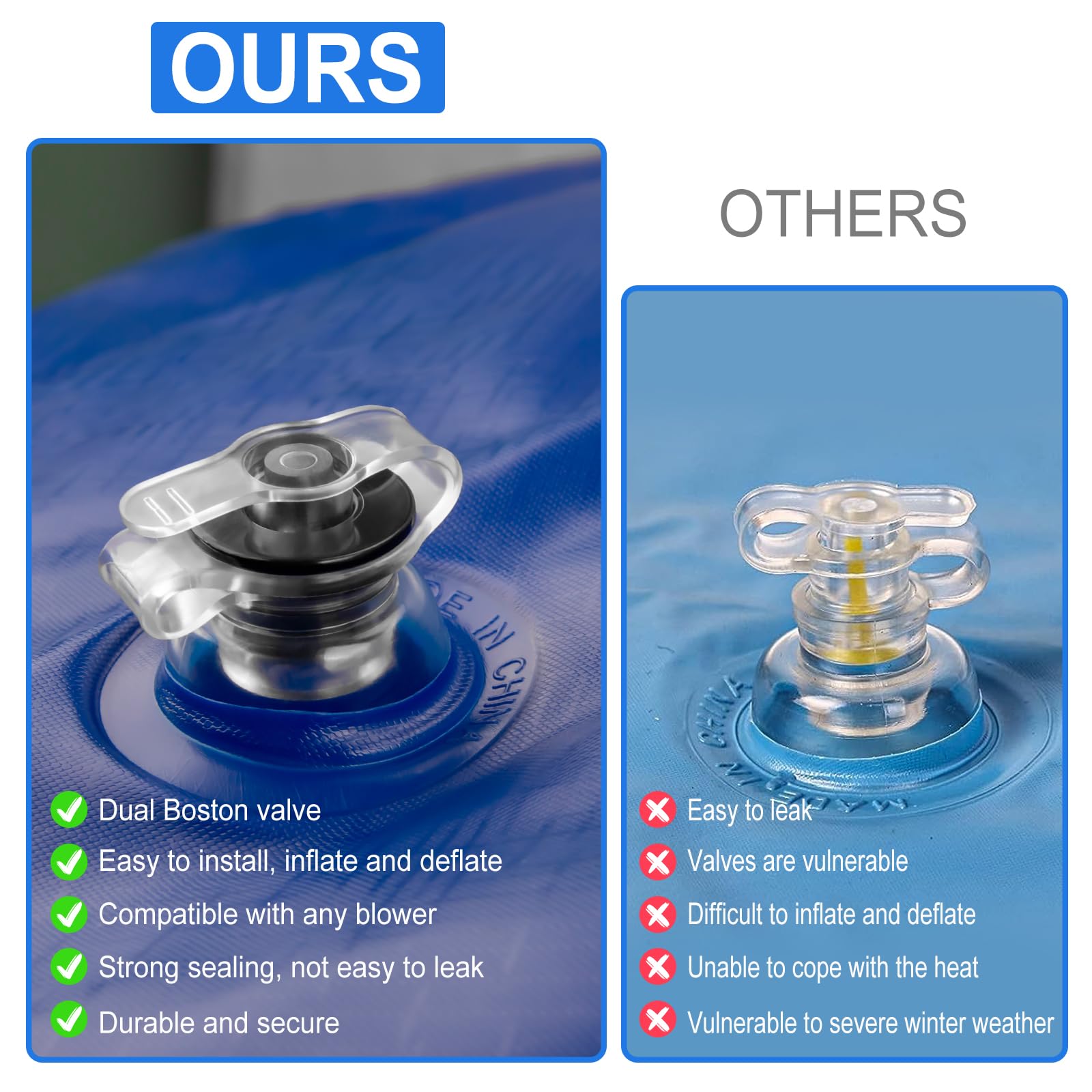 EVERRUSH dual Boston valve detail for fast inflation and secure airtight seal