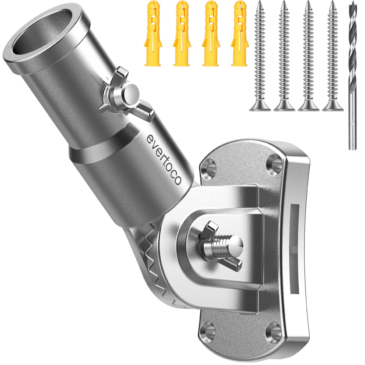 evertoco front view of bracket showing mounting holes and angle control, durable display