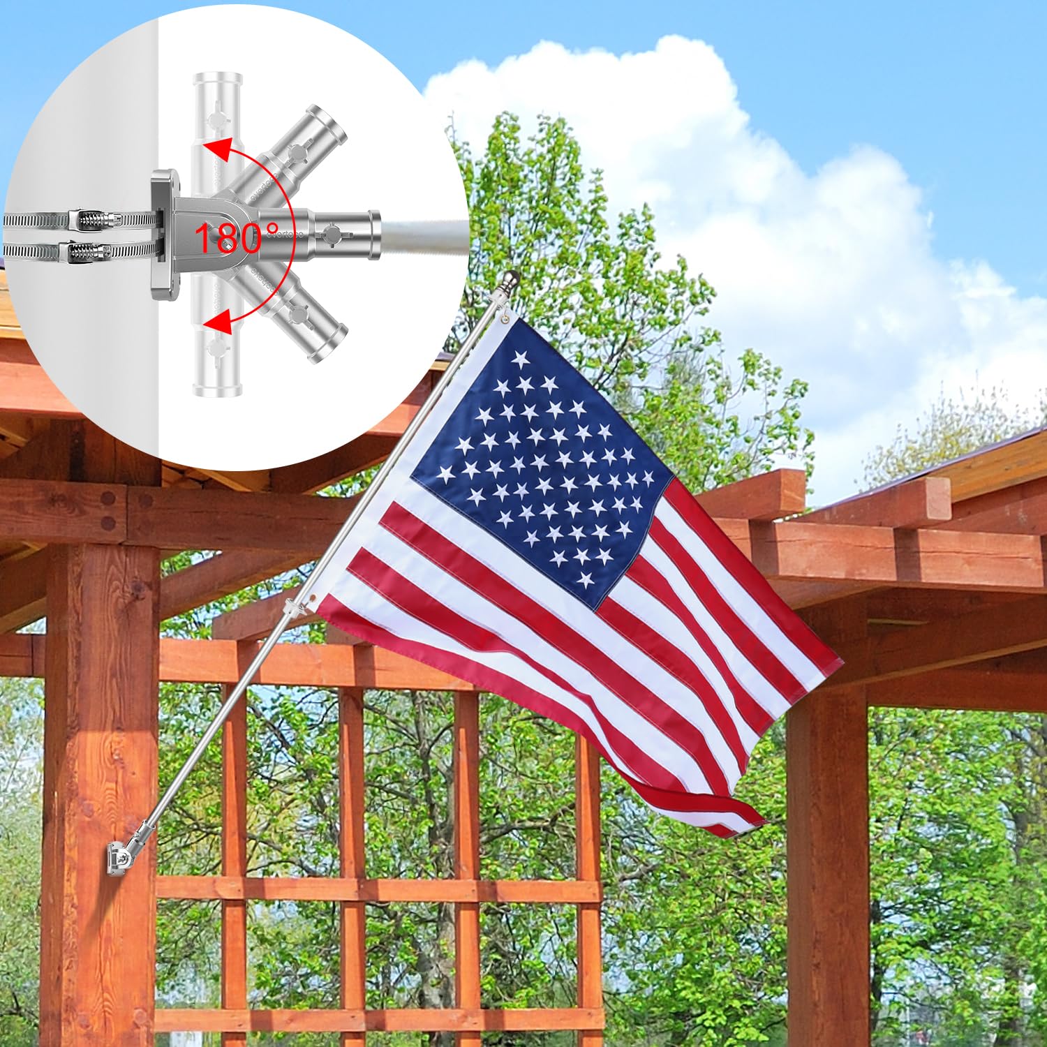 evertoco flag pole next to hand for scale showing portable five-section convenience