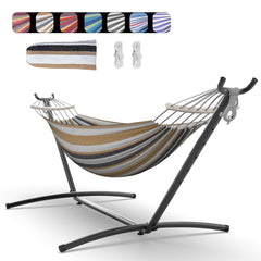 Everyfun hammock front view showing full bed and stand for comfortable lounging
