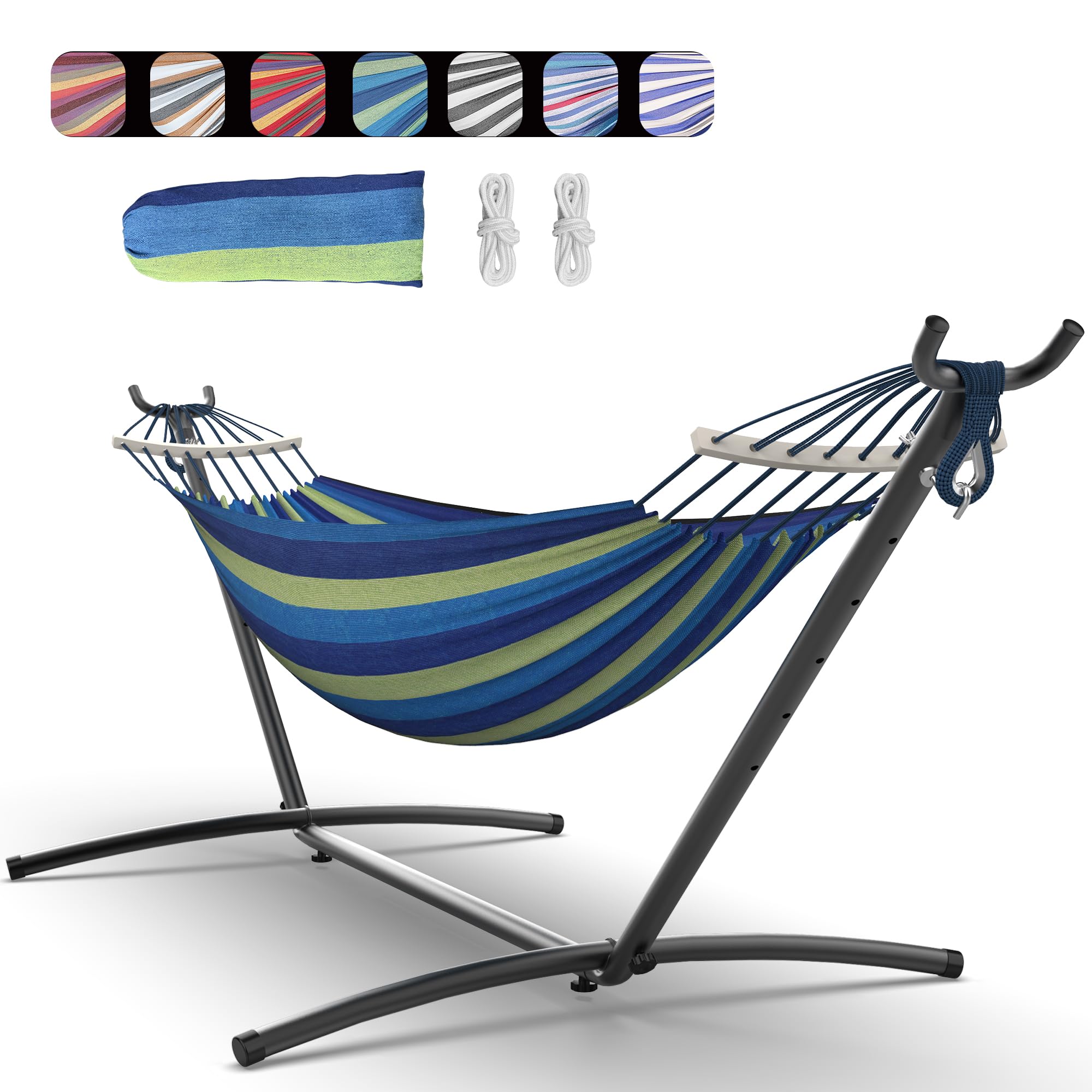 Everyfun hammock full setup front view showing stable stand and roomy bed for relaxing