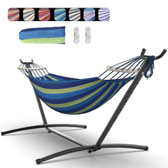 Everyfun hammock full setup front view showing stable stand and roomy bed for relaxing