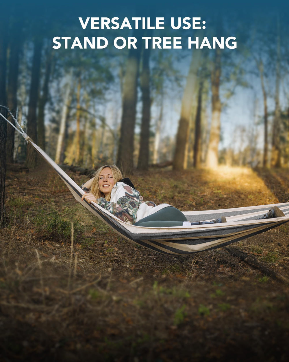Everyfun hammock set in backyard with people relaxing showing leisure benefit