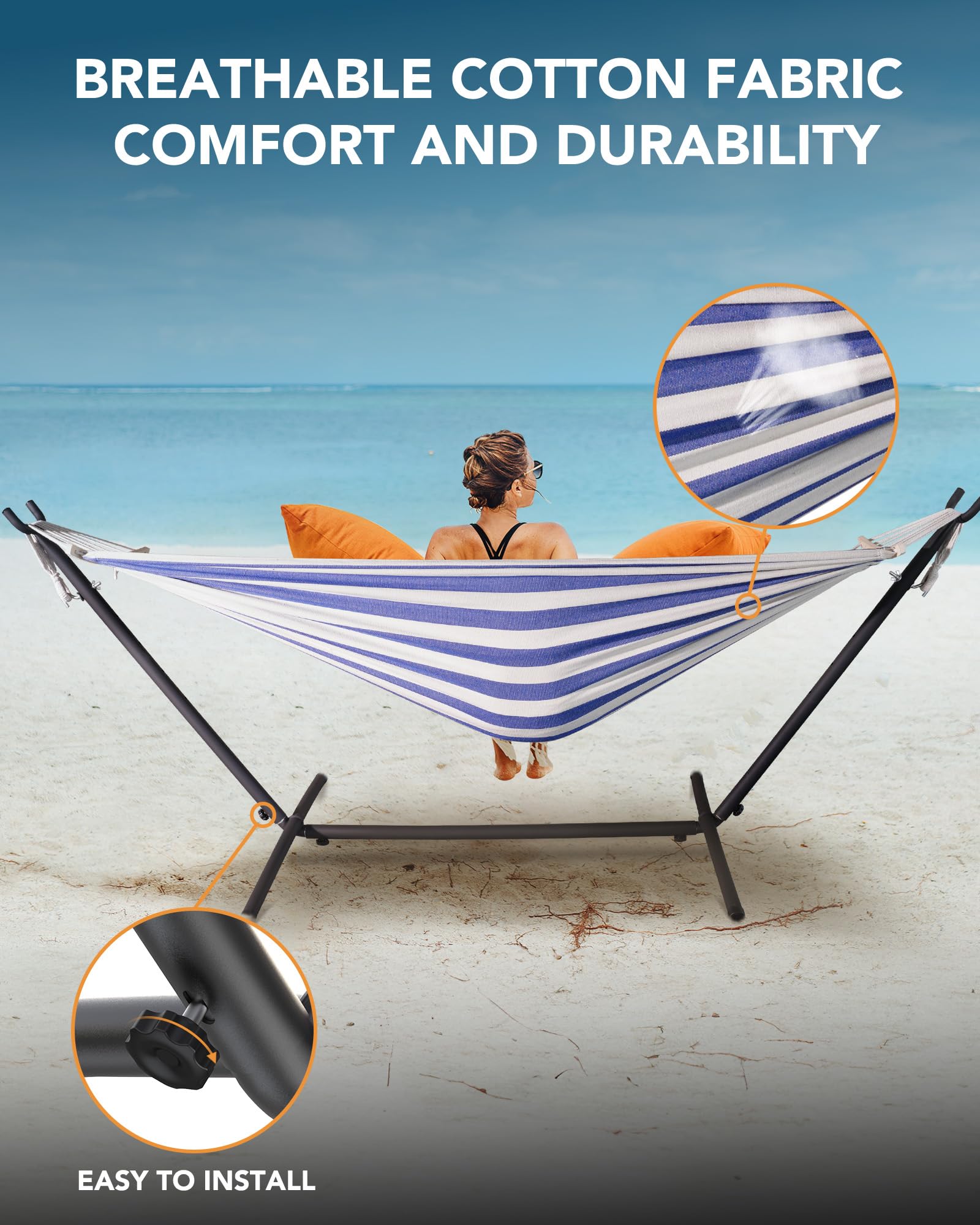 EveryFun hammock size comparison with person to demonstrate spacious two-person capacity and scale