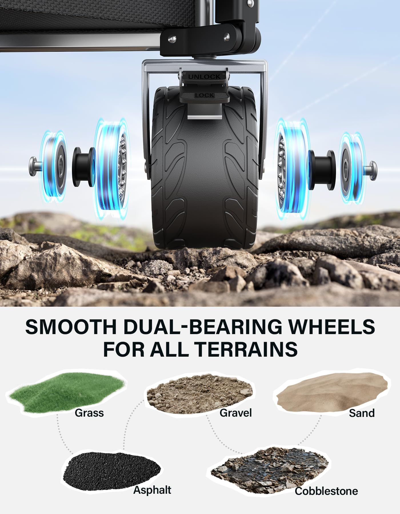 everyfun Pro big wheel close-up showing dual bearings for smoother rolling