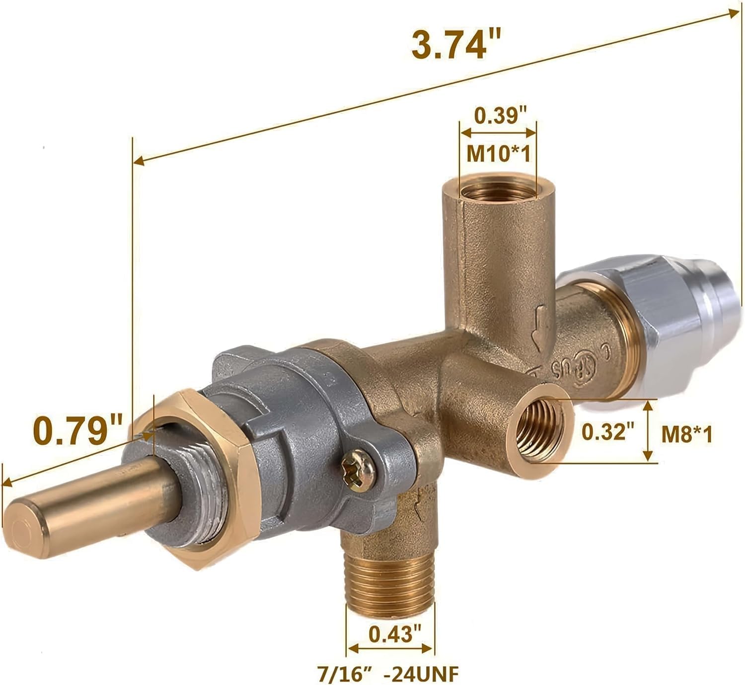 EVIMOTAL brass control valve close-up showing durable construction for reliable gas regulation
