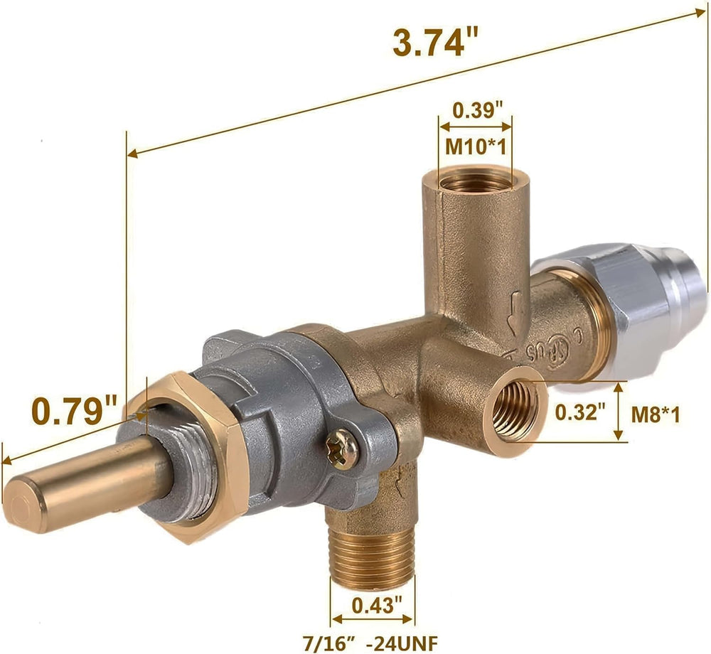 EVIMOTAL brass control valve close-up showing durable construction for reliable gas regulation