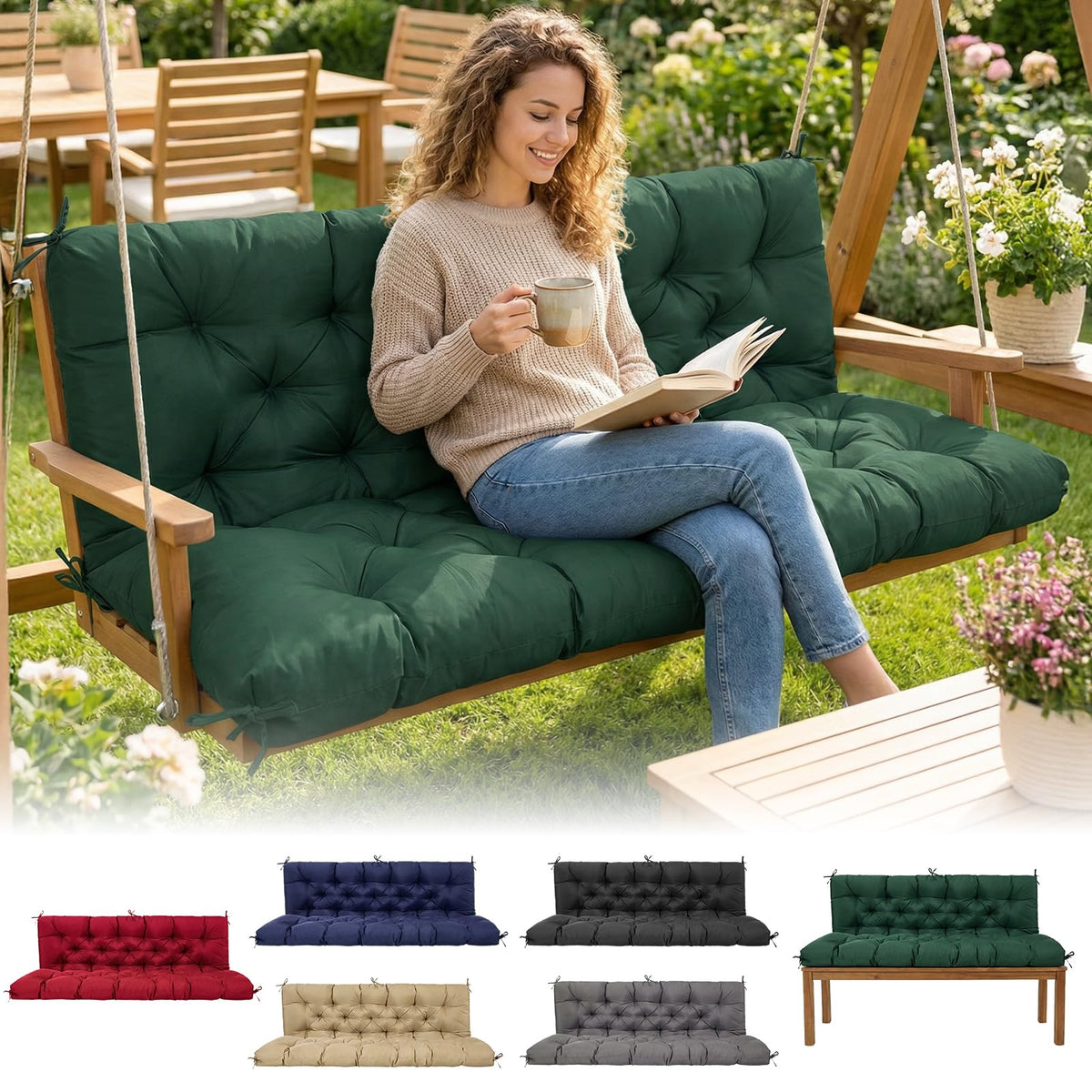 EVJUICION front view of 60-inch swing cushion showing neat fit and comfort