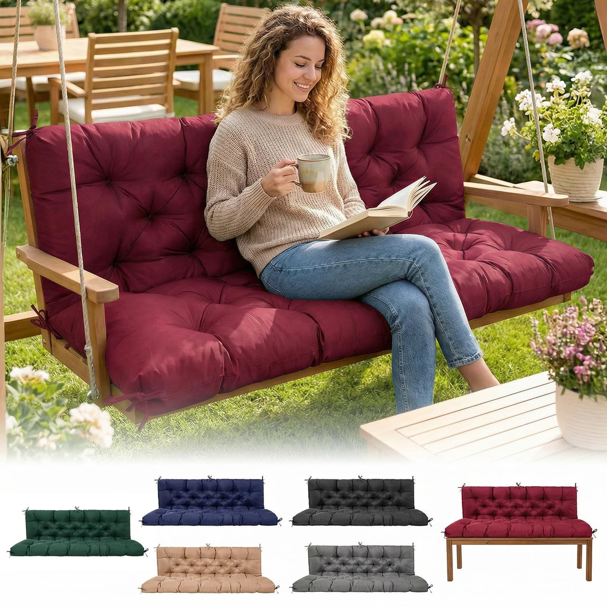 EVJUICION front view 60-inch cushion showing full three-seater comfort