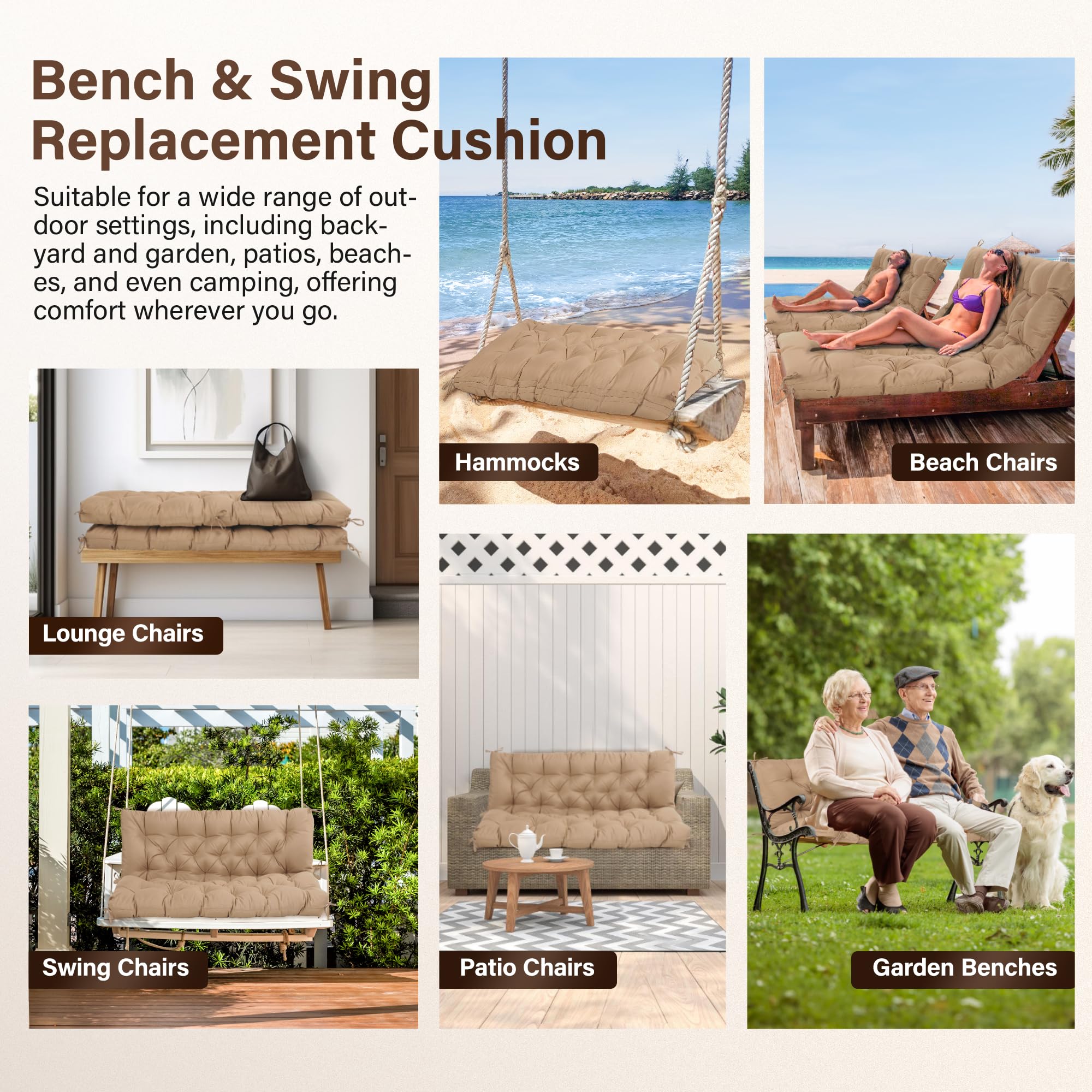 EVJUICION lifestyle image of two people relaxing on a cushioned backyard swing