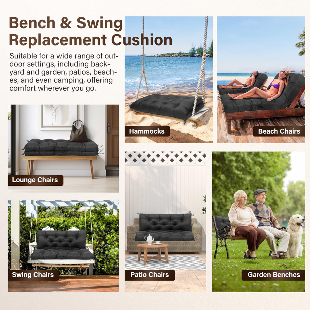 EVJUICION cushion on a porch swing in a lifestyle scene for outdoor comfort