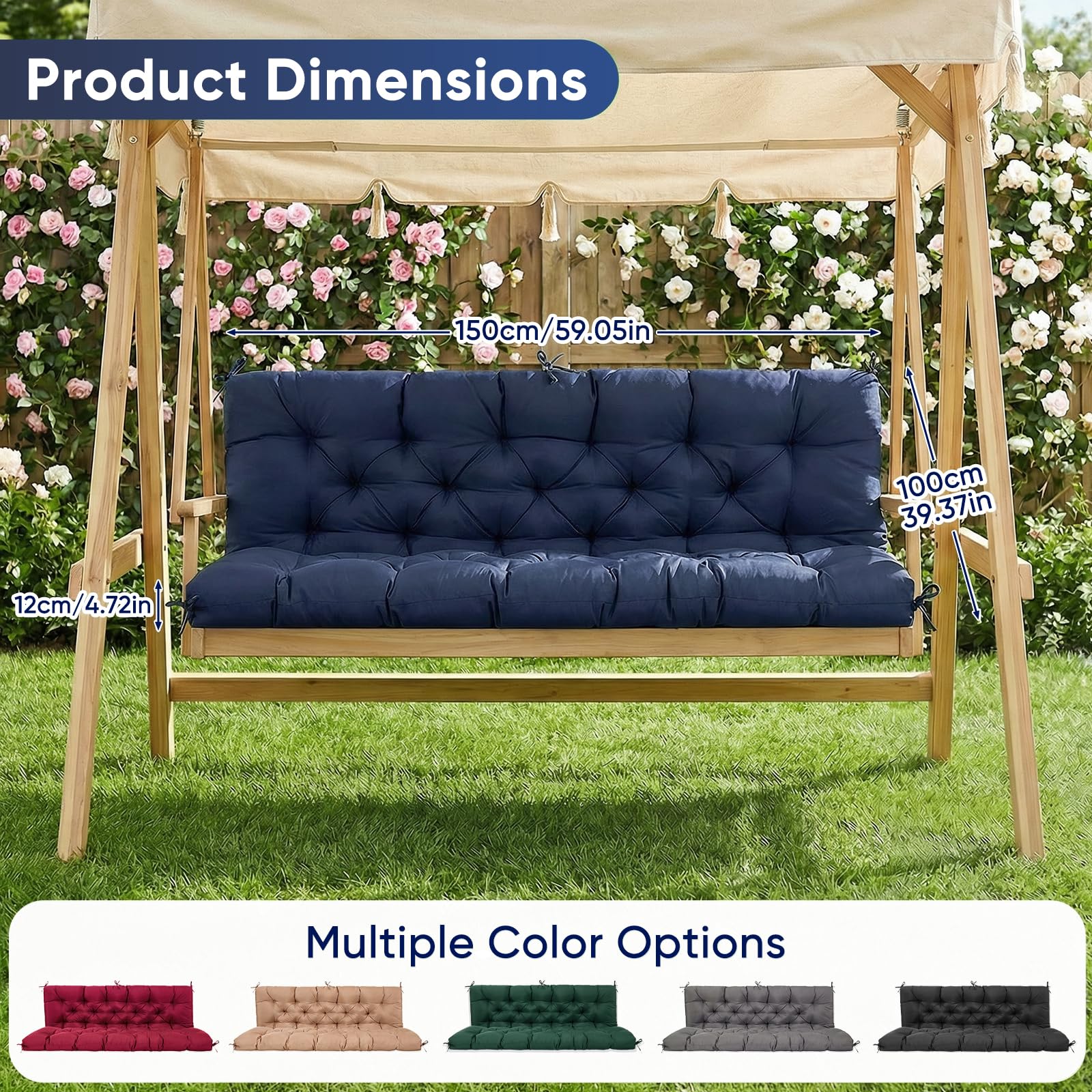 EVJUICION cushion on porch swing showing comfortable outdoor use