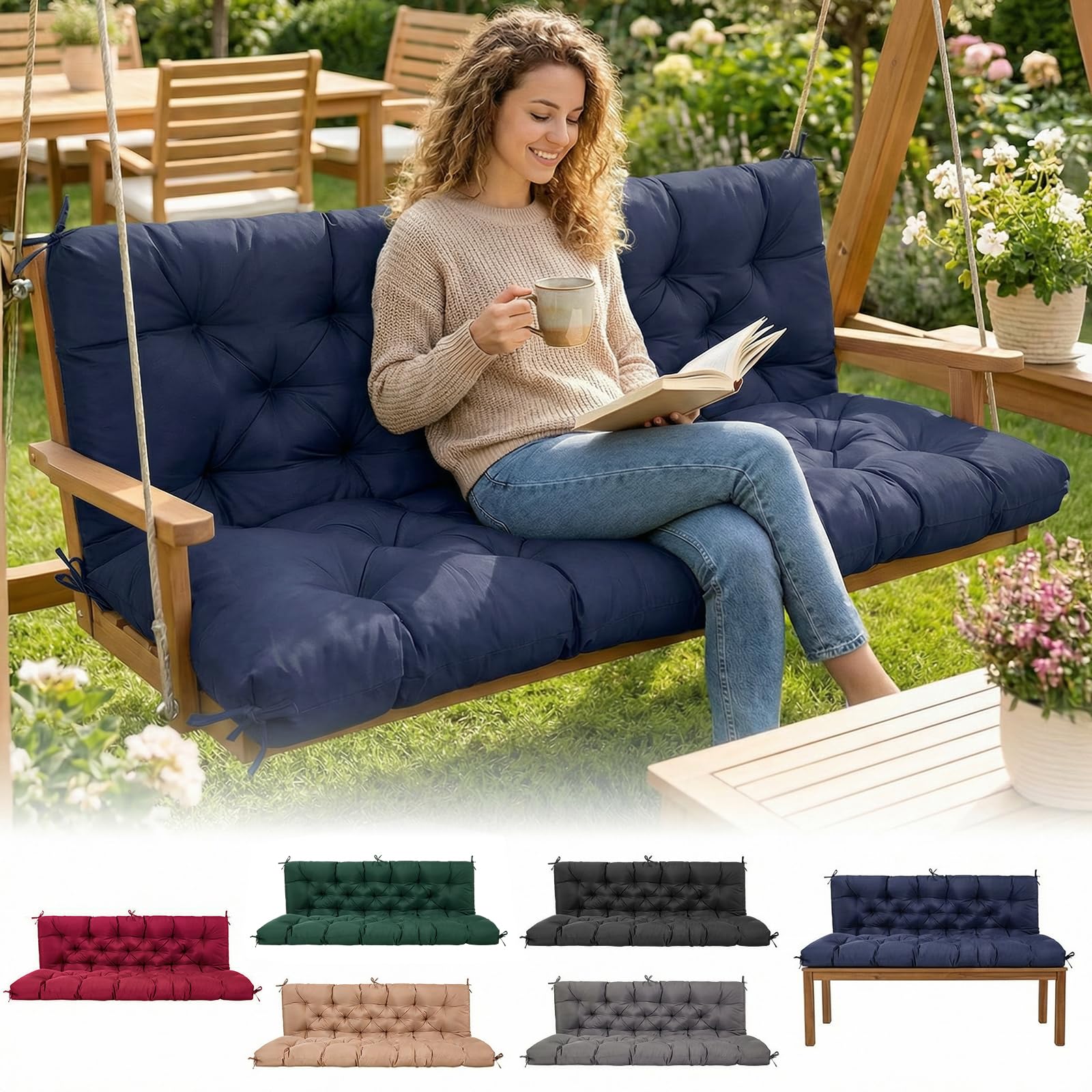 EVJUICION front view of 60 inch cushion showing full three-seater comfort