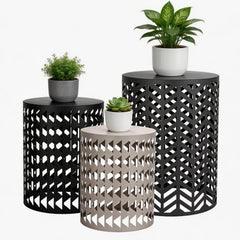 EVLIQUIL front view of stacked tables showing compact storage and modern style