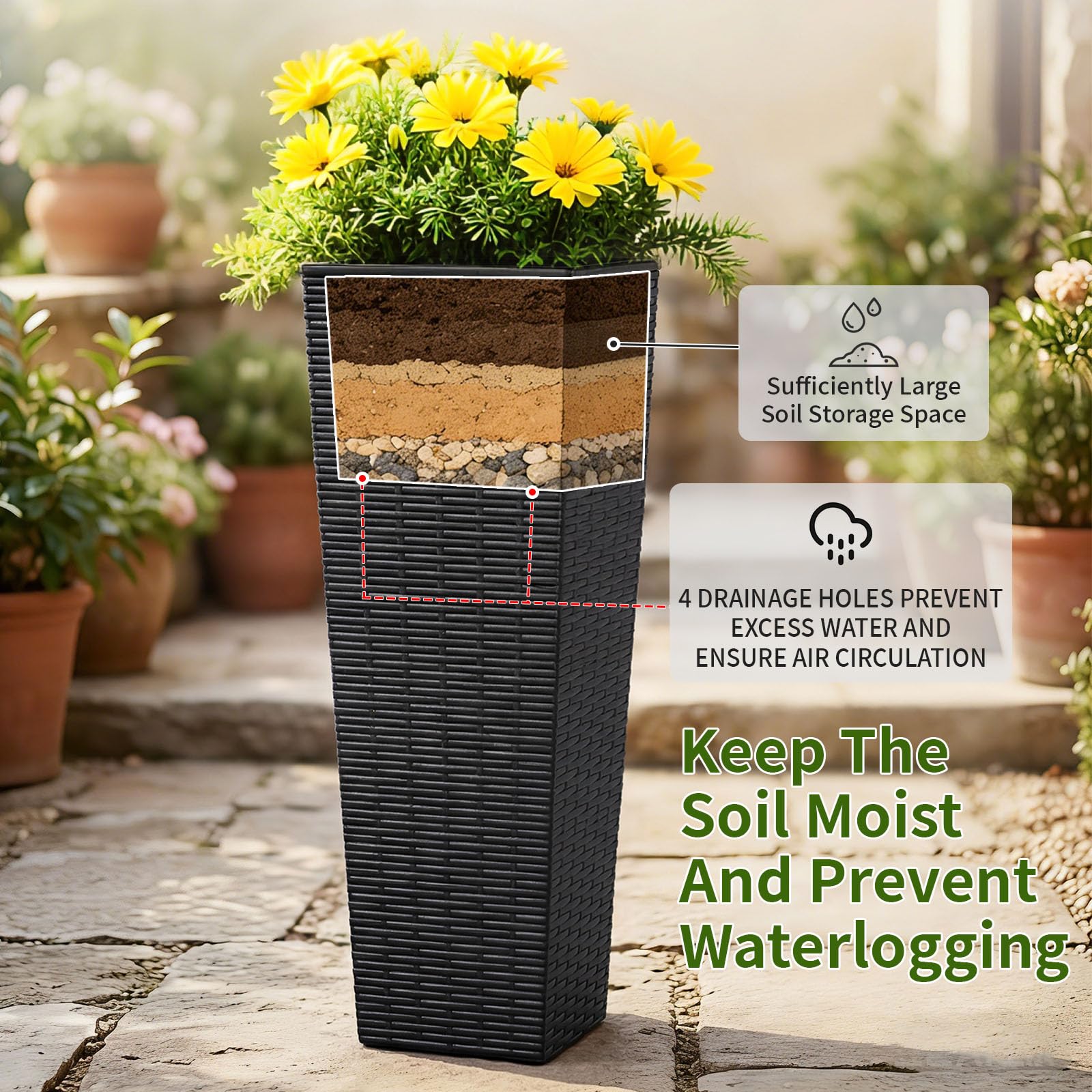 EVLIQUIL removable inner pot lifted from outer shell for easy planting and cleaning