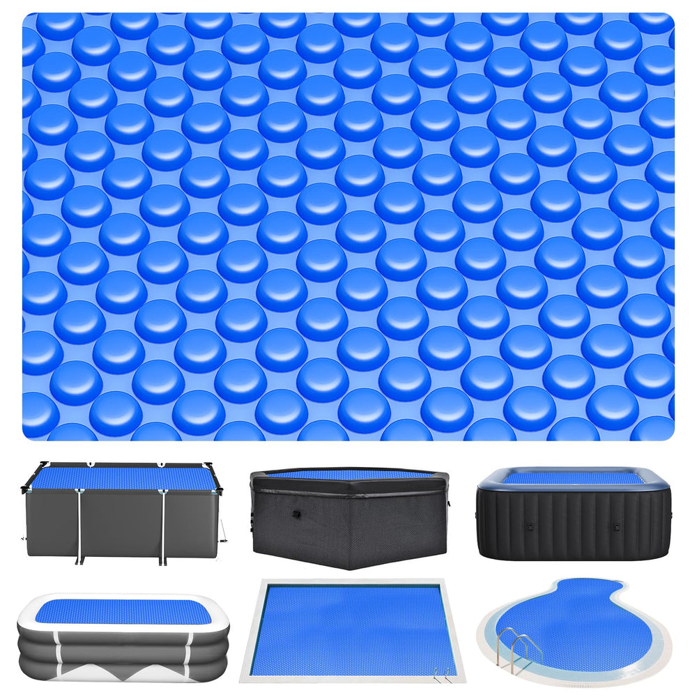 Evoio cover front view showing full rectangular blanket protecting pool