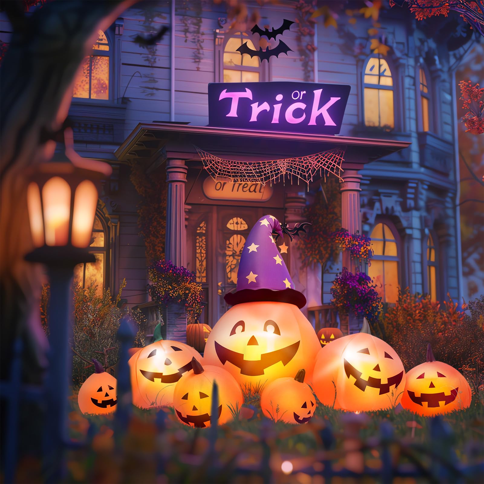 Evoio front view inflated pumpkin showing bright display and curb appeal