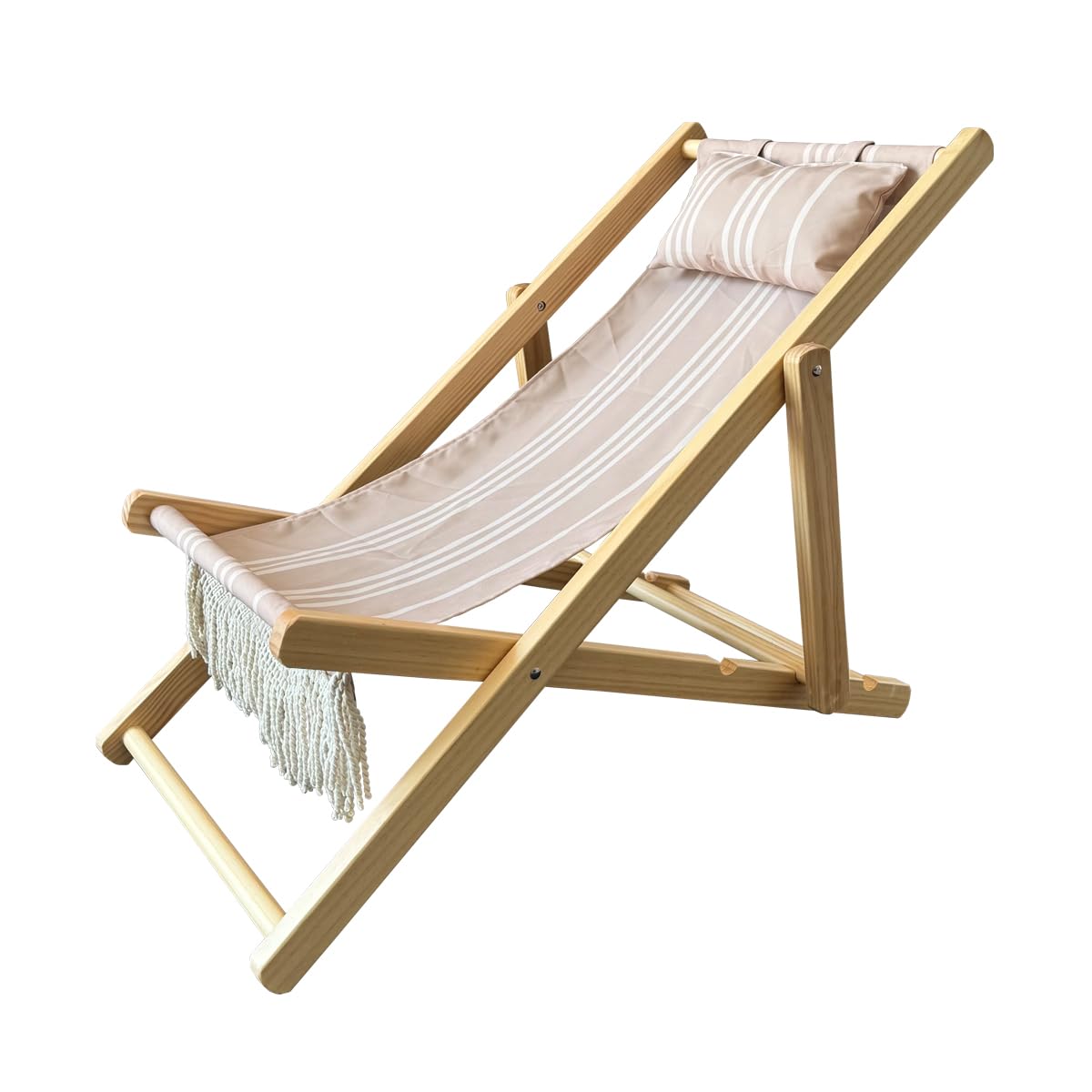 Evolve Heritage Collection front view of children’s sun lounger showing wooden frame and canvas sling for comfortable seating