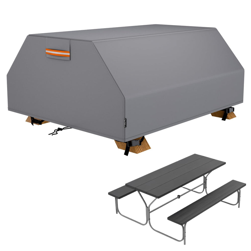 EVRBUL front view on 6 ft picnic table showing full coverage and protection